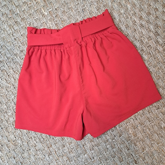 GRACE KARIN TIE WAIST PAPERBAG SHORTS WITH POCKETS, RED L - Picture 6 of 8